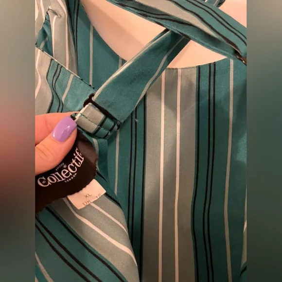 Collectif Teal and White Striped Midi Dress - Picture 2 of 5